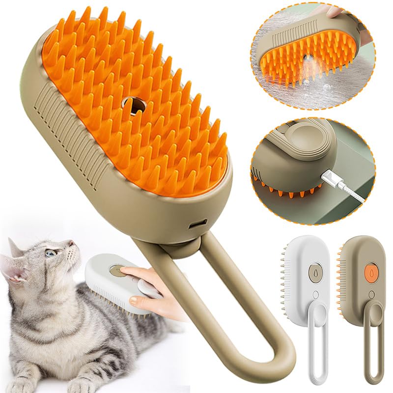 Cat Steam Brush Steamy Dog Brush 3 In 1 Electric Spray Cat Hair Brushes For Massage Pet Grooming Comb Hair Removal Combs Pet Products (White)