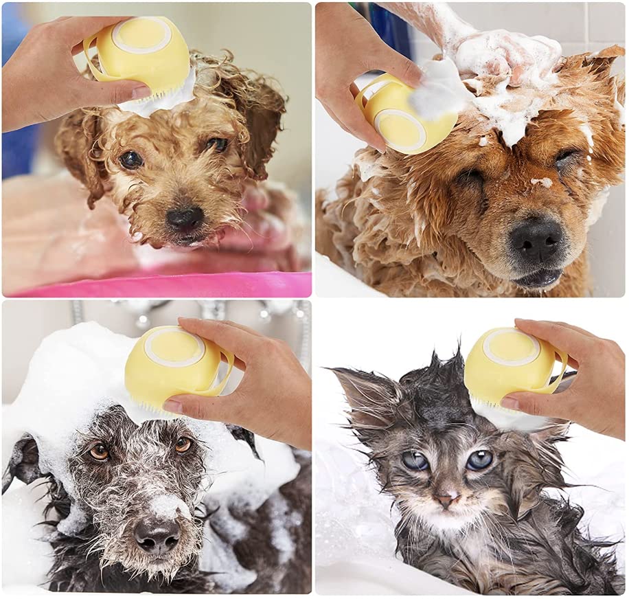 Pet Bath Massage Brush Puppy Dog Cat Grooming Cleaning Soft (Blue)