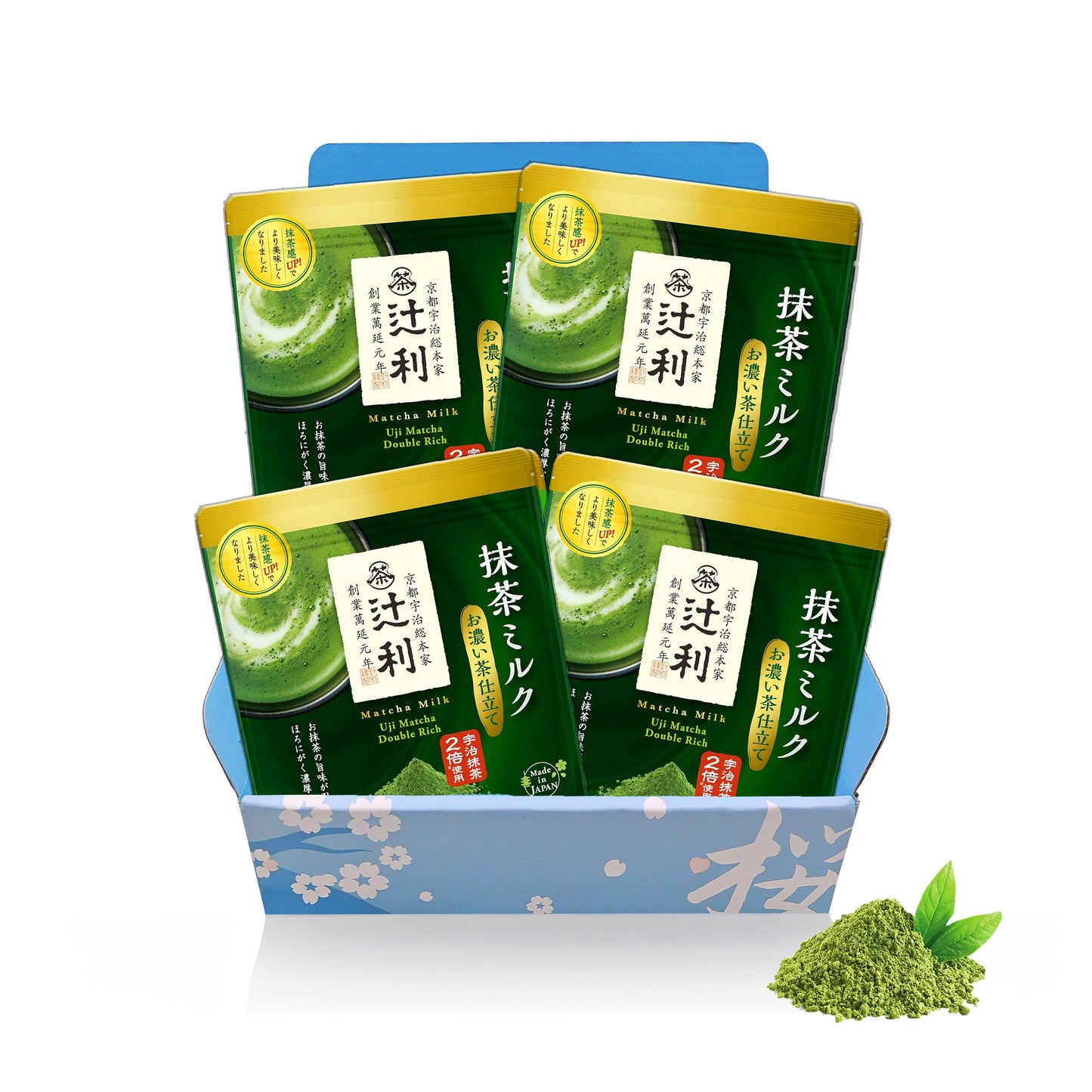 Matcha Latte Uji Double Rich Milk by Tsujiri, Kyoto Japan (600g 4 Pack Gift Box)