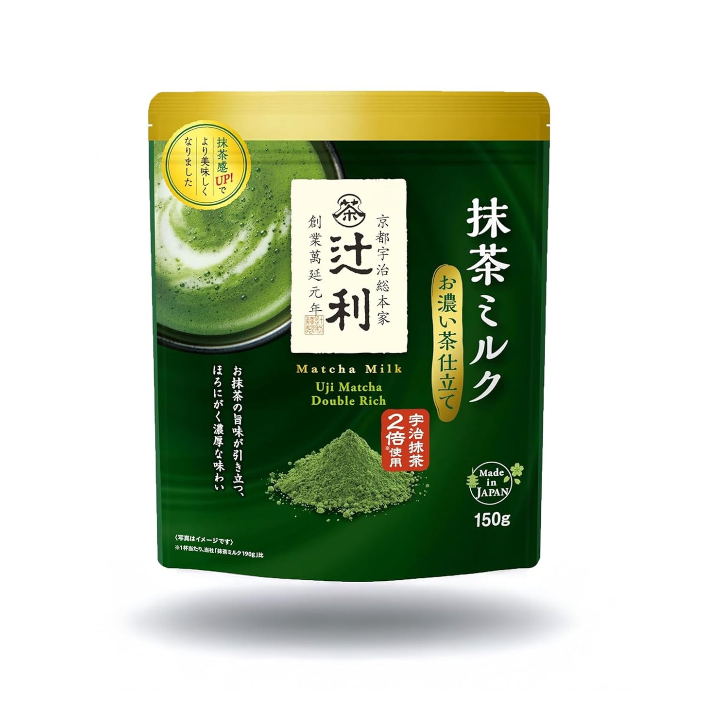 Matcha Latte Uji Double Rich Milk by Tsujiri, Kyoto Japan (600g 4 Pack Gift Box)